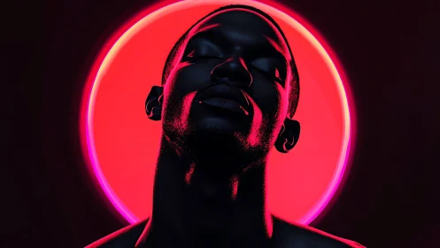 Neon backlit portrait with high-contrast chromatic rim lighting.