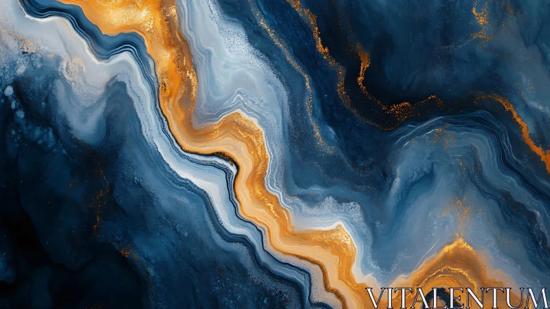 Luminous gold river flows through deep swirling navy stone