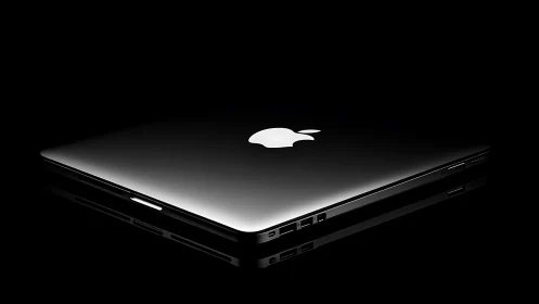 Sleek closed laptop rests in dramatic, softly glowing light