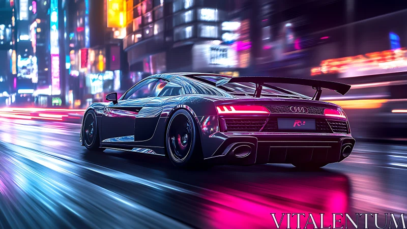 Neon storm racer slicing through electric midnight streets.