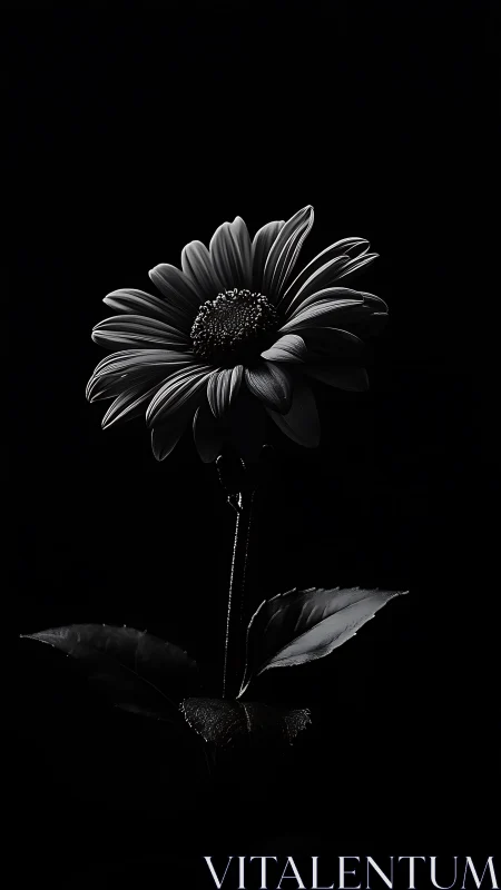Daisy Bloom Against Black. High-Contrast Monochrome Study.