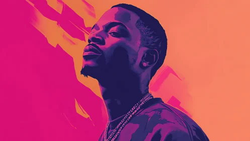 Neon duotone portrait illustration with angular gradient field.