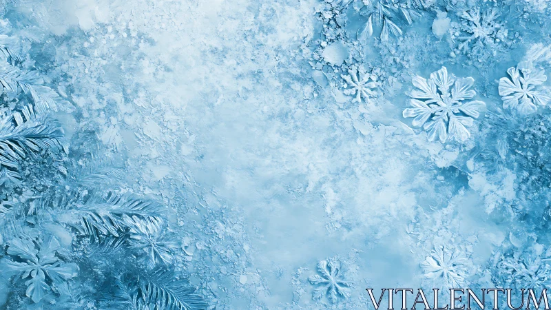 Gentle winter frost and snowflakes in a dreamy blue glow.