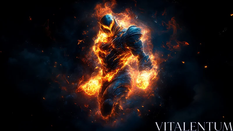 Pyro-Armored humanoid in eruptive plasma combustion field.