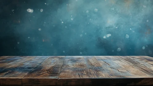 Rustic wooden tabletop against soft teal bokeh backdrop.