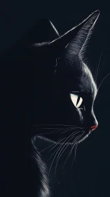Black Cat with Piercing Eyes Against Darkness