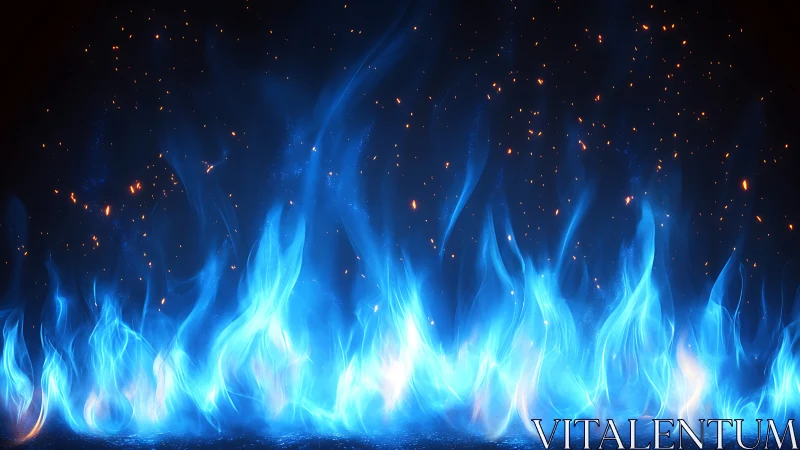 Ethereal Blue Flame Explosion Against Starlit Darkness