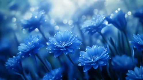 Dewdrop-Laden Floral Cluster with Shallow Depth Field Rendering.