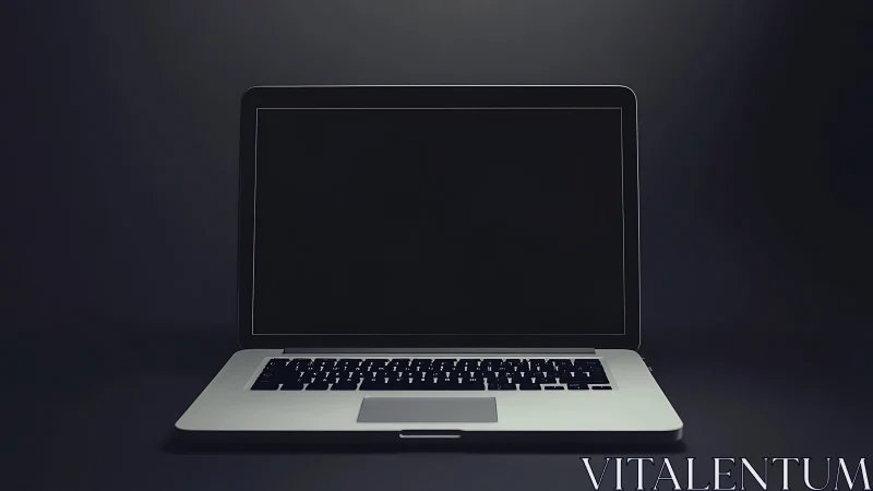 Closed laptop with dark screen on black studio background.