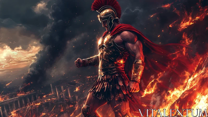 Ember crowned warlord striding through a fallen empire.