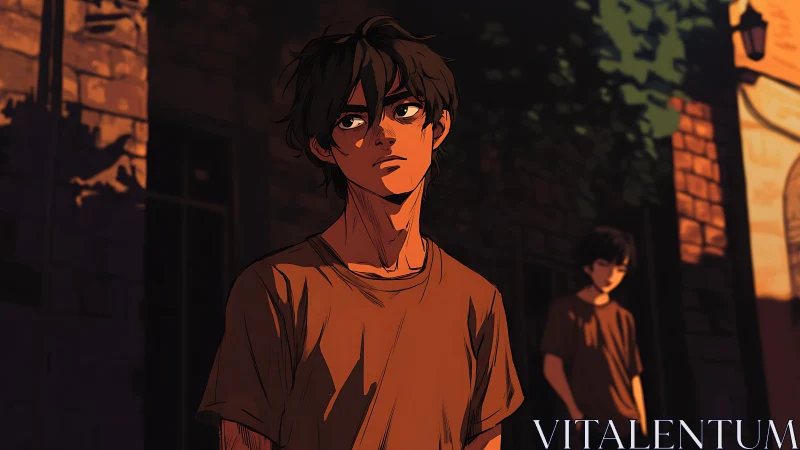 Moody alley portrait in dusk light with introspective youth.