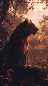 Feline specimen positioned among foliage in warm backlighting conditions