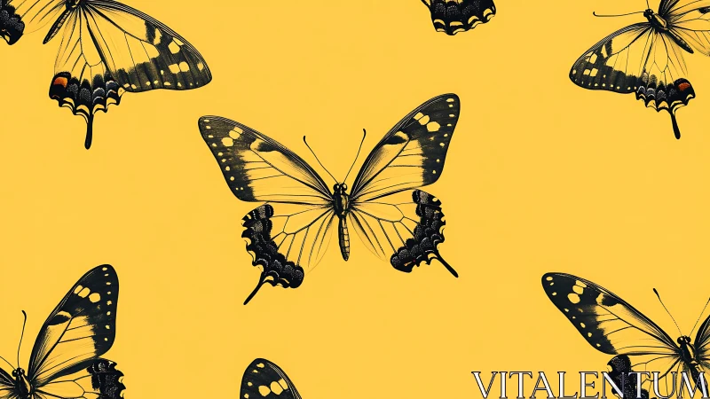 Symmetrical swallowtail butterflies form a repeating graphic pattern