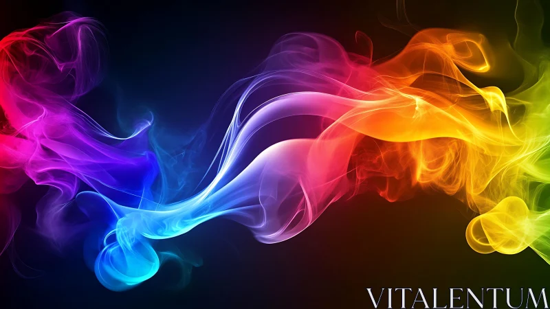 Colorful swirling light waves on dark gradient background.