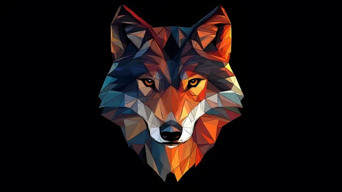 Geometric wolf portrait radiates bold polygonal color power.