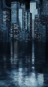 Nocturnal glass towers shimmering over restless waterline.