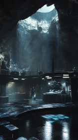 Secret cavern lab glows with cool light and quiet mystery.