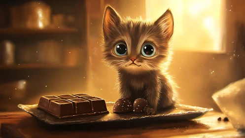 Kitten's Enchanted Chocolate Reverie in Golden Twilight.