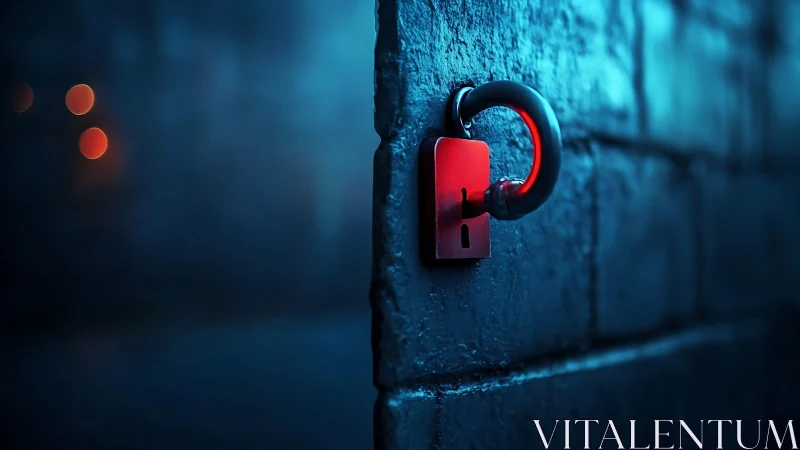 Midnight corridor lock glows in neon-tinted suspenseful silence.