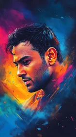 Digital painting portrait in neon duotone chromatic fusion.