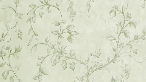 Pale green floral wallpaper pattern with fine botanical vines