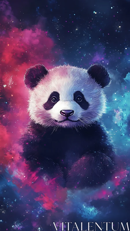 Cosmic nebula panda rendered as luminous digital portrait.