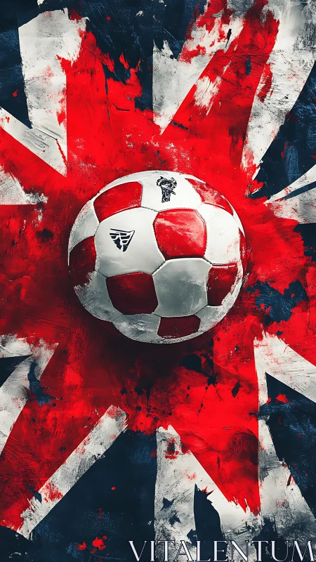 Soccer ball over abstract Union Jack flag background.