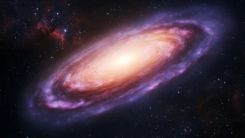 Spiral galaxy glow with bright core in deep starfield.