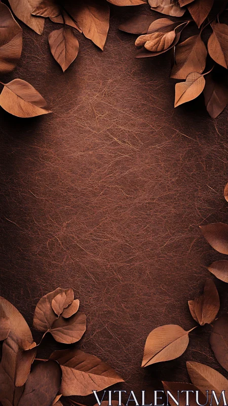 Textured copper leaf border on distressed brown background.