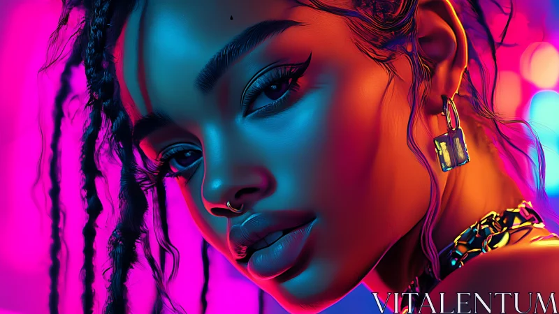 Neon-lit portrait with hyperreal skin and cyber glow tones.