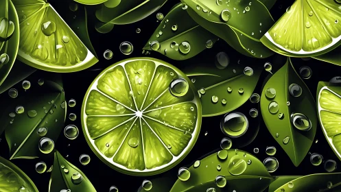 Lime slices and glossy leaves glow with fresh citrus energy