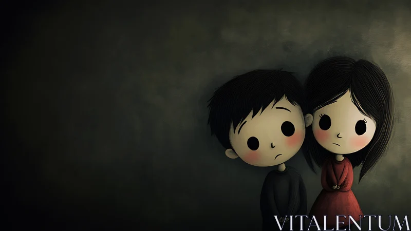 Two Melancholic Figures in Solitude Against Dark Atmosphere.