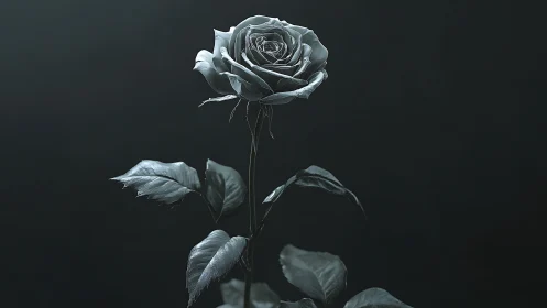 Moody silver rose glowing softly against deep shadows.