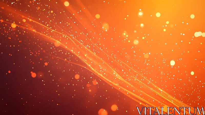 Abstract orange light streaks with glowing sparkles background.