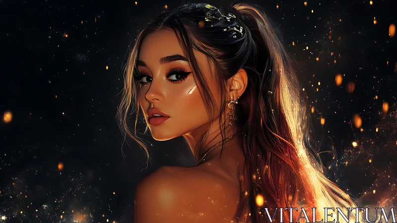 Digital painting portrait with ember-lit cinematic lighting.