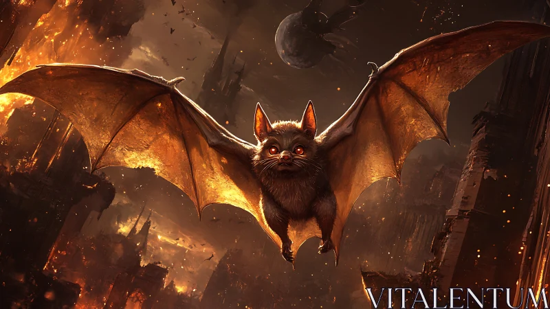 Demonic bat in apocalyptic sky, high-drama digital painting.