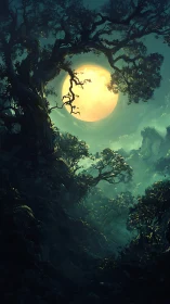 Ethereal Forest Moonrise: Luminescent Canopy Architecture