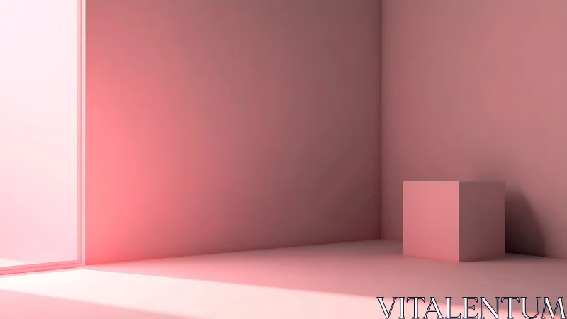 Soft pink cube basking in minimal sunlit silence.