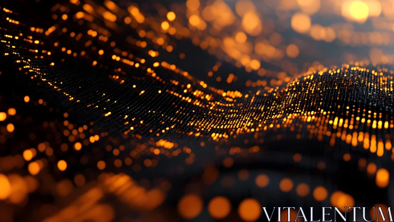 Glowing Orange Particle Waves in Abstract Digital Art Style.