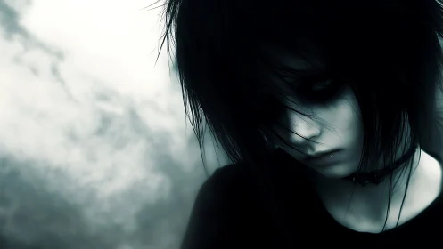 Moody close-up of emo youth in high-contrast blue light