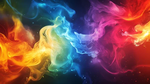 Colorful swirling nebula dances in vivid rainbow plumes