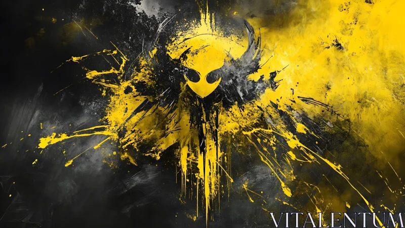 Splattered yellow phoenix emblem on smoky black field.