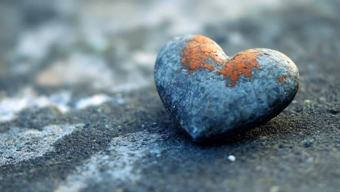 Weathered Heart Stone on Textured Ground Surface.