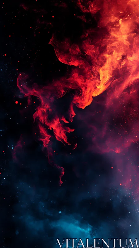 Celestial firestorm swirling above twilight cosmic seas.