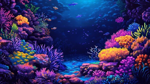 Neon reef dreamscape glows beneath a midnight ocean hush.