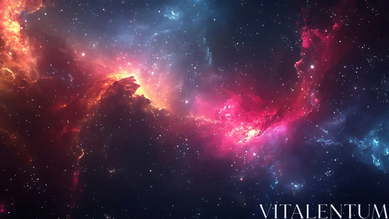 Digital nebula structure extends across starfield background