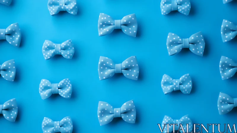 Blue polka dot bow ties arranged in uniform grid pattern.