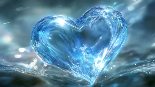 Crystallized Heart: Luminous Ice Sculpture in Azure Waters.