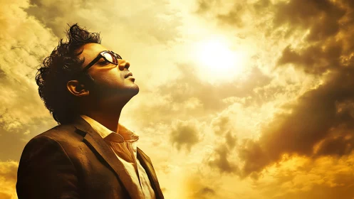 Backlit silhouette portrait under high-intensity golden sun.