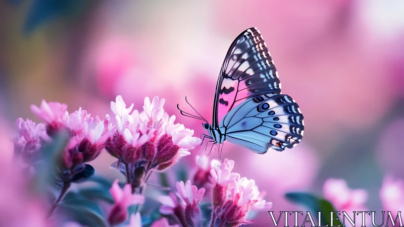 Gentle butterfly resting in dreamy pink garden light.